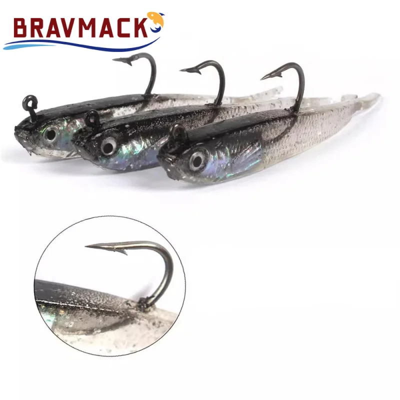 Señuelos de pesca de silicona, cebo Artificial suave con anzuelos para pesca en agua salada y dulce, 5 uds. - imagen 2