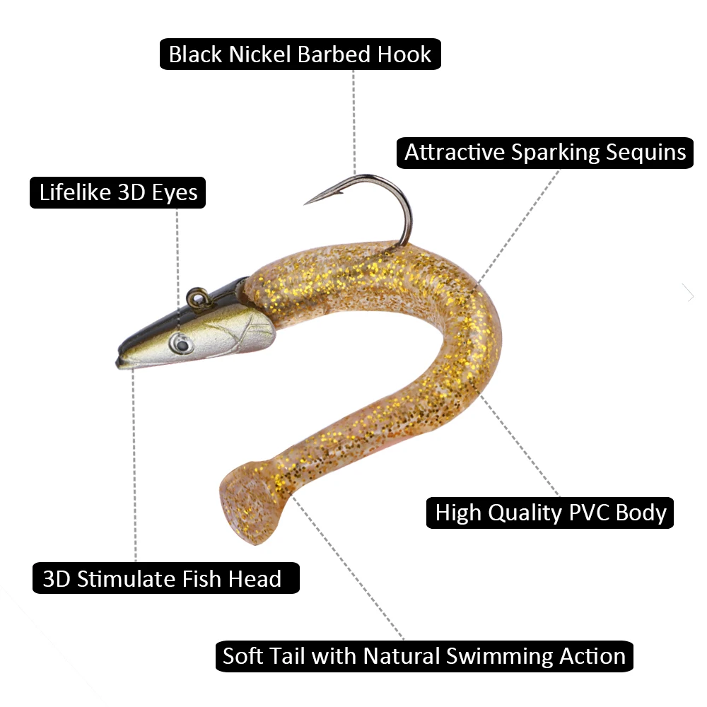 Señuelos de Pesca Suaves GOTURE, 1/5/15 Piezas, Ojos 3D, Brillantes, Señuelos de Pesca Artificiales con Anzuelos, para Lubina, Trucha, Carpa - imagen 4