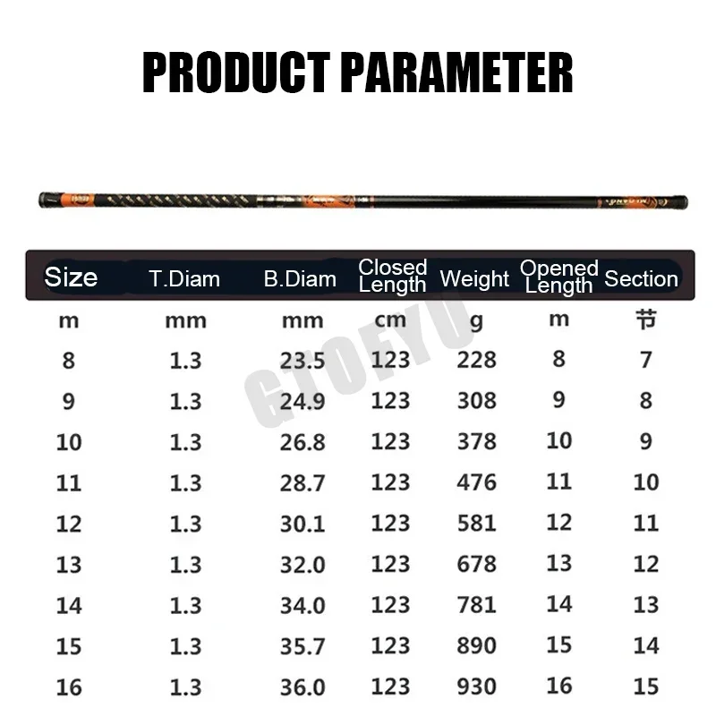 Caña de pescar de mano de fibra de carbono, caña de pescar telescópica de alta calidad, súper ligera, larga y dura, 8M/10M/12M/14M/15M/16M - imagen 5