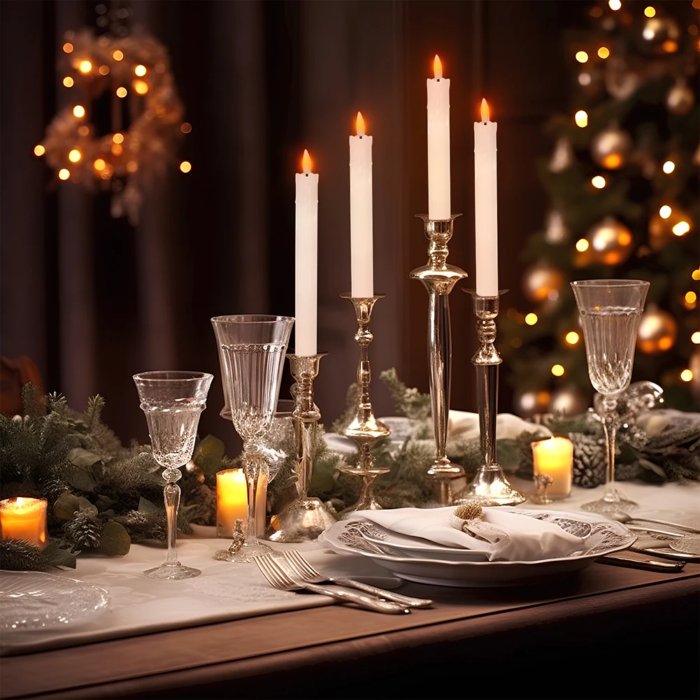 Velas cónicas sin llama con control remoto, candelabros LED con pilas de 10,6 pulgadas, velas parpadeantes para Navidad y boda - imagen 4