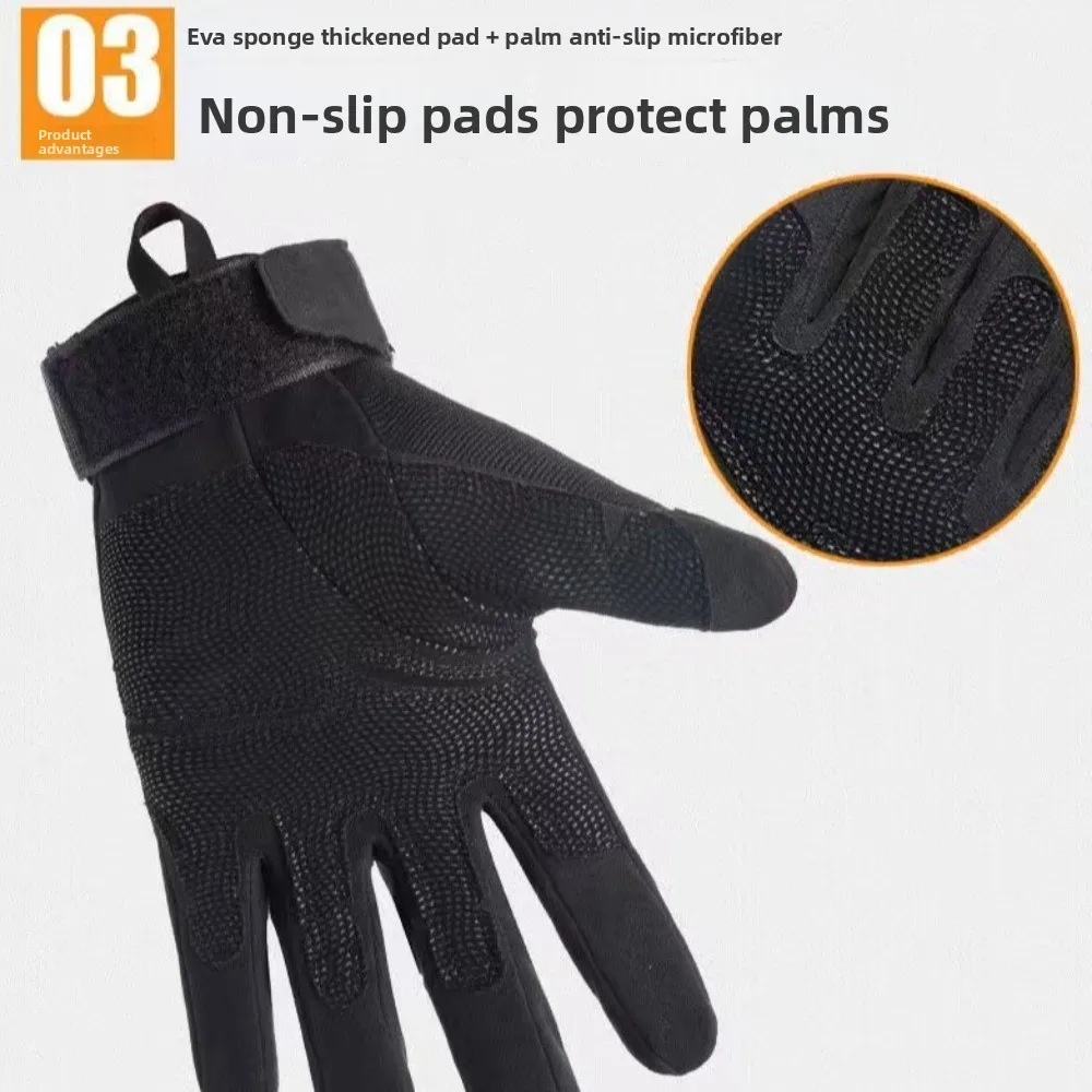 Guantes de motocicleta resistentes al desgaste, guantes antideslizantes de poliéster para montañismo, guantes negros anticorte con dedos completos para Fitness - imagen 5