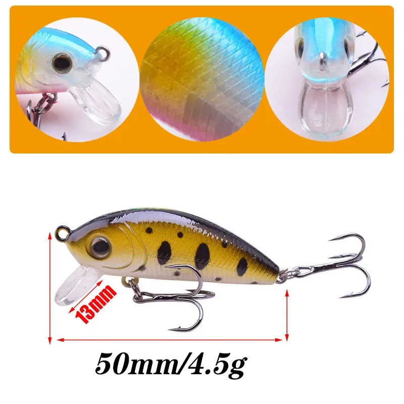 Señuelo de Pesca de pececillo brillante, 50mm, 4,5g, cebo duro flotante, Wobblers, Crankbait para carpa, lubina rayada, aparejos de Pesca, 1 ud. - imagen 2