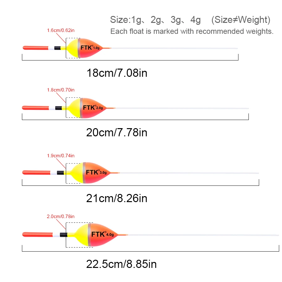 FISH KING 5 unids/pack flotadores de pesca boya Vertical flotador de abeto Barguzinsky 18cm-22.5cm flotabilidad 1g-4g flotador de peces para pesca de carpa - imagen 3