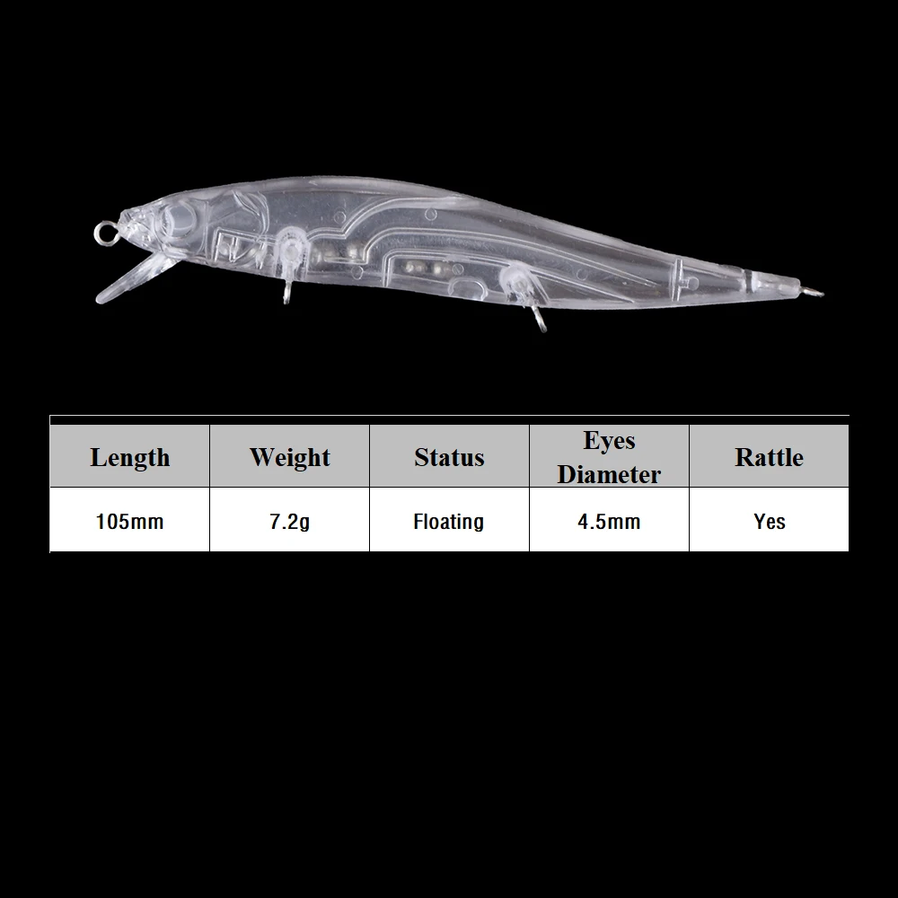 Chan'sHuang 20 piezas Señuelos de pesca en blanco sin pintar, 10,5 cm, 7,2g, pececillo flotante de fundición larga, cebo de pesca Artificial hecho a mano DIY - imagen 2