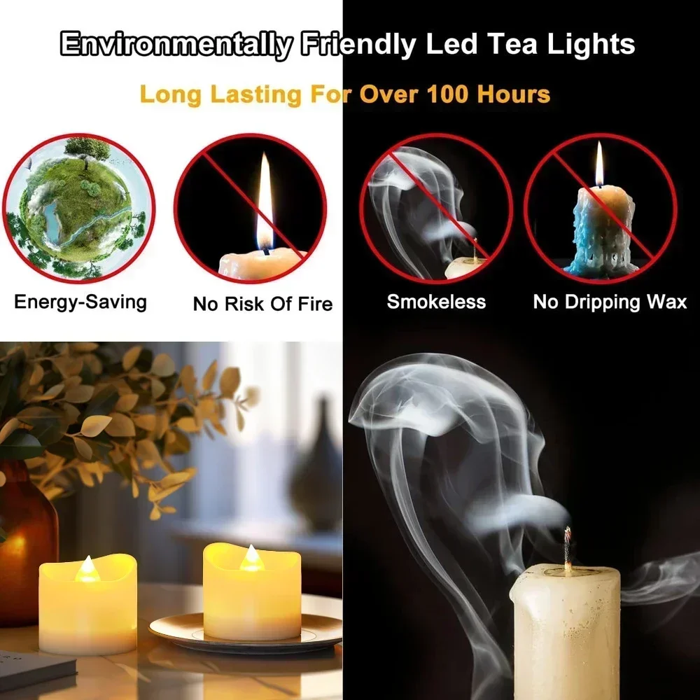 Luces de té LED parpadeantes sin llama con control remoto, velas electrónicas de más de 200 horas para decoración votiva de boda, Navidad y Halloween - imagen 2