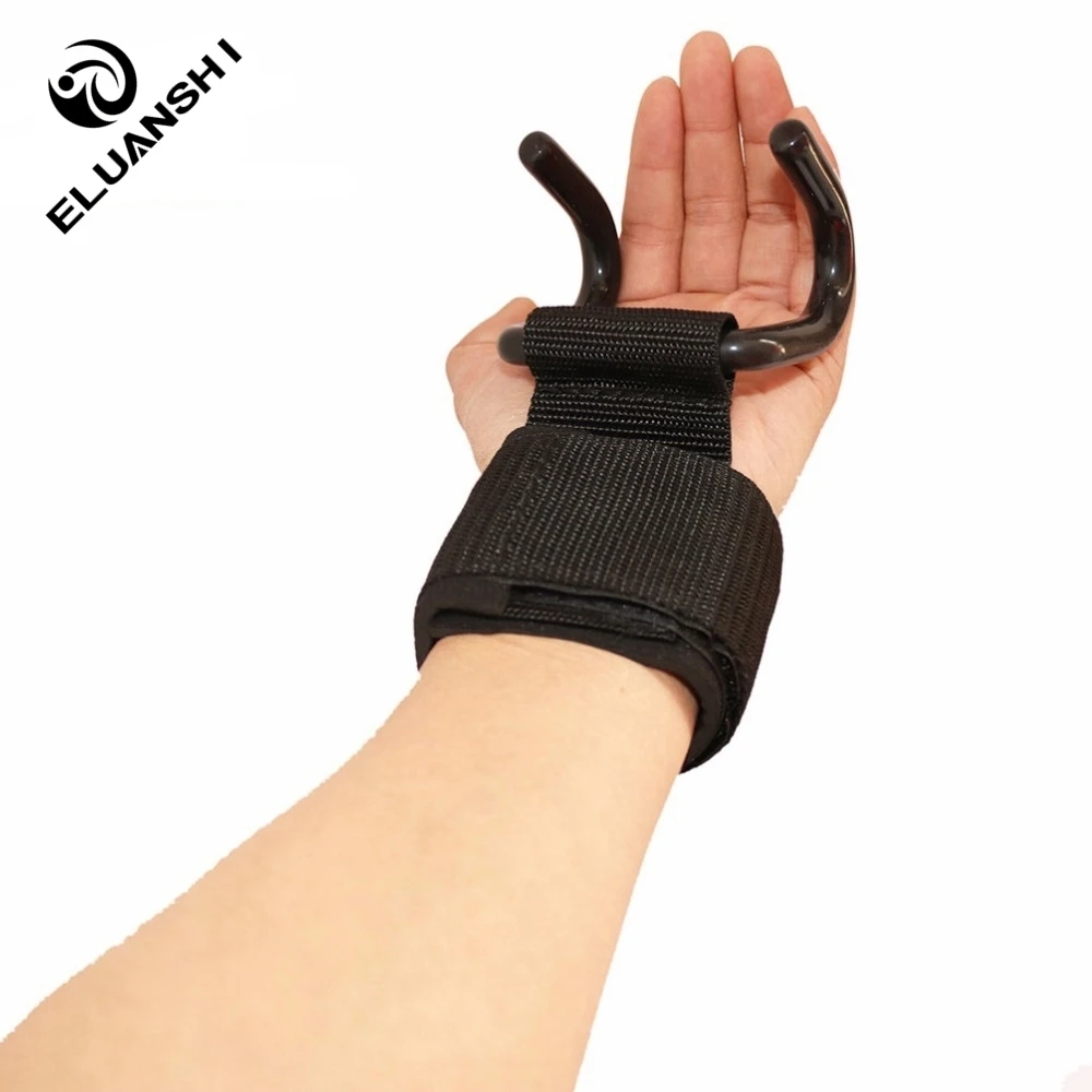 ELUANSHI-empuñaduras de gancho de acero fuertes ajustables, correas de levantamiento de pesas, entrenamiento de fuerza, gimnasio, Fitness, soporte de muñeca negro, correas de elevación - imagen 5