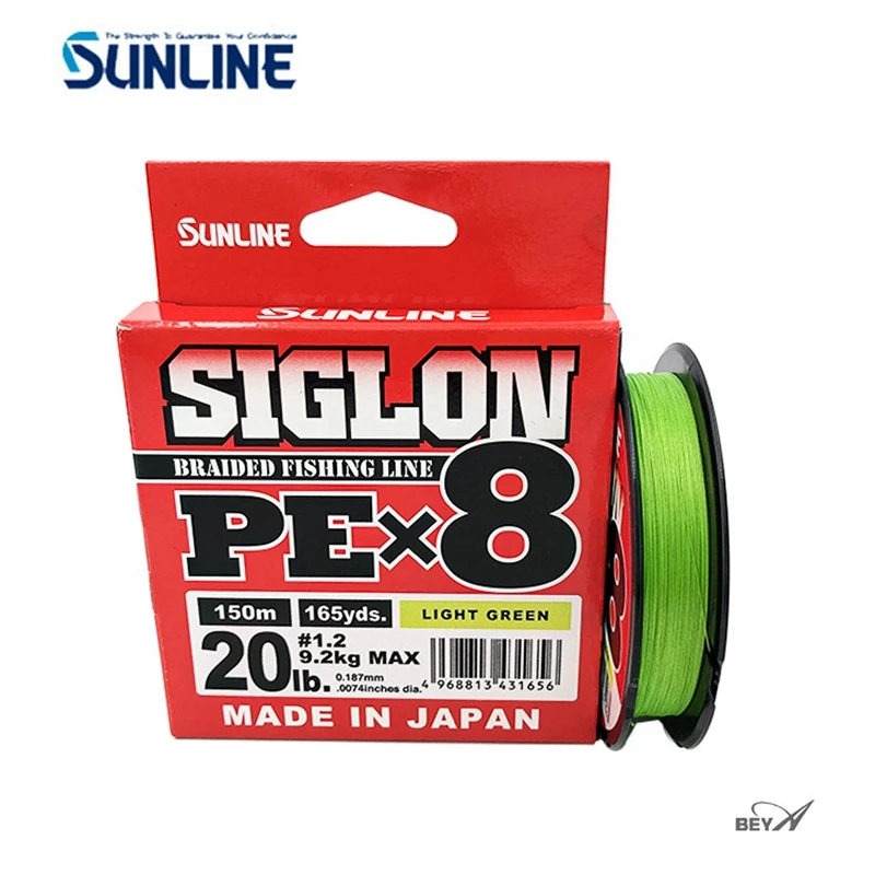 Original SUNLINE nuevo SIGLON 8 hilo de pescar trenzado verde claro 8 hebras PE línea 150M hecho en Japón 10LB-50LB