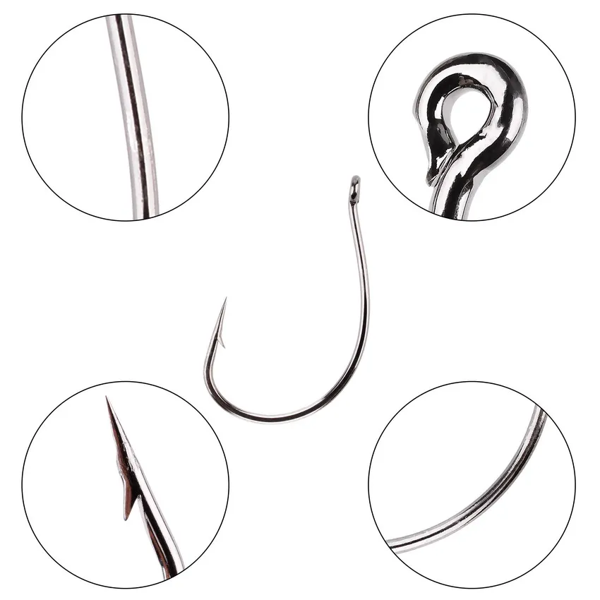 Anzuelo de Pesca de níquel negro 8003, señuelo de gusano, cebo suave, anzuelo de cabeza, aparejo de tiro caído, 50 unids/lote por caja - imagen 5