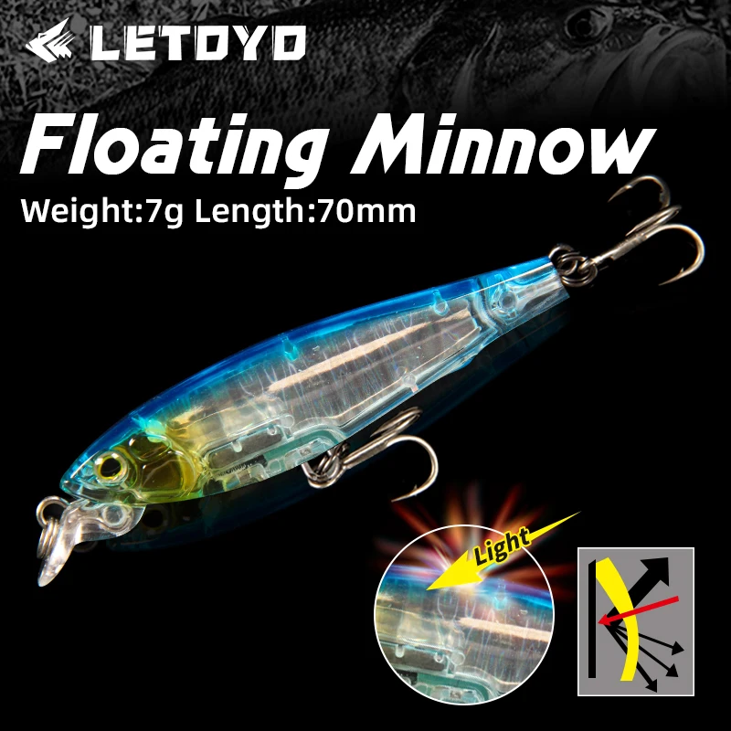 LETOYO Señuelo Topwater flotante con prisma interior 3D para lubina