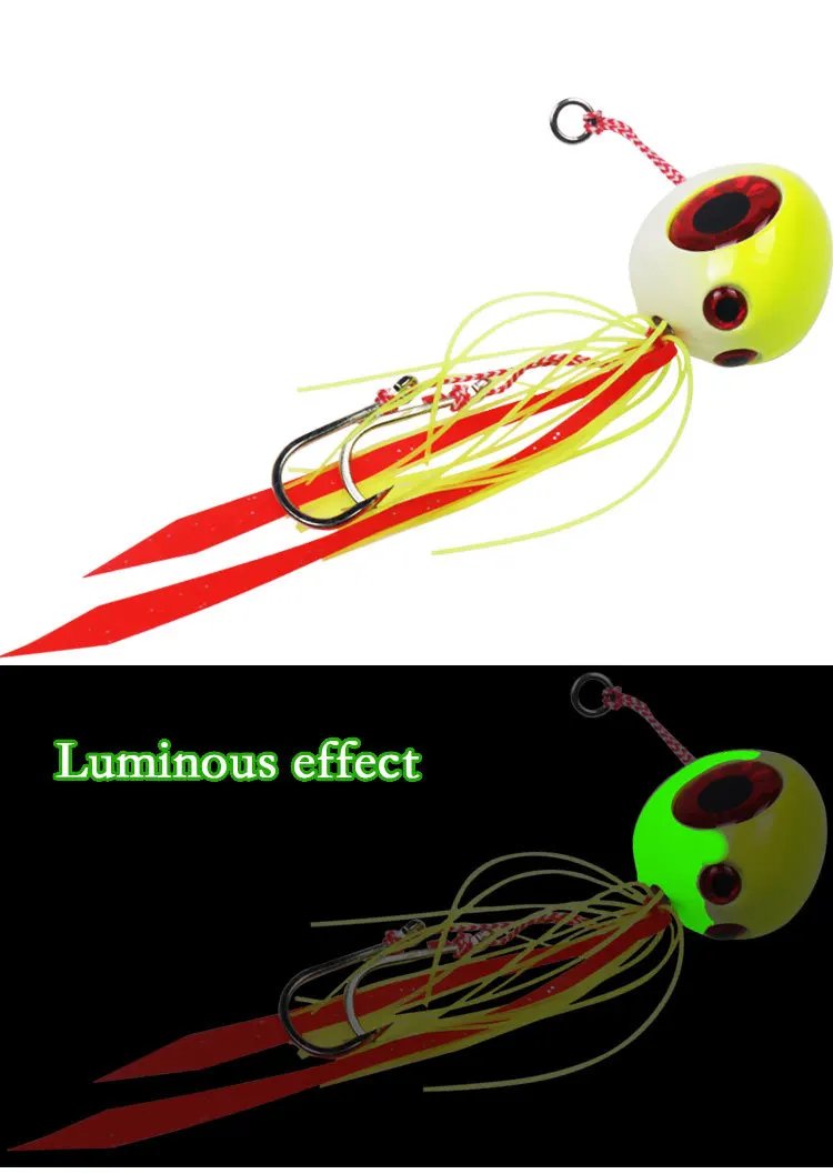 Señuelo de pesca de Metal luminoso, pargo deslizante con falda de goma, Jigging de hundimiento rápido, de fundición larga, para agua salada, 100g - imagen 4