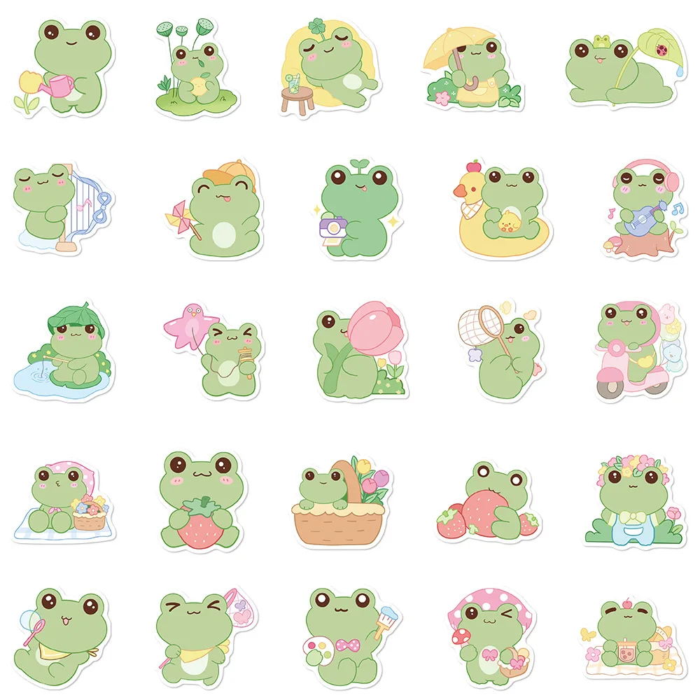 50 Uds. De pegatinas de grafiti de dibujos animados de ranas bonitas, pegatinas impermeables para teléfono, guitarra, portátil, maleta, botellas de agua - imagen 5