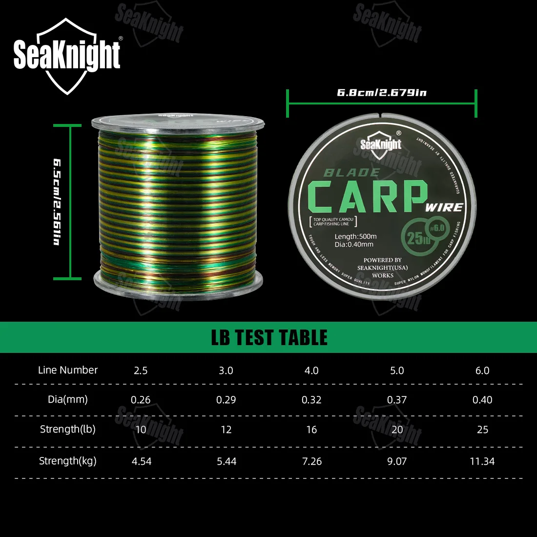 SeaKnight Speckle-sedal de nailon verde Invisible, 500M, suave, fuerte, carpa, camuflaje, sedal de pesca de mar 2,5 # -6.0 #   10LB-25LB - imagen 3