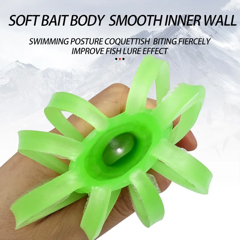 Señuelos de calamar suaves para pesca, plantillas de calamar de silicona para curricán, accesorios de cebo, pulpo Artificial luminoso de agua salada, 5 uds. - imagen 5