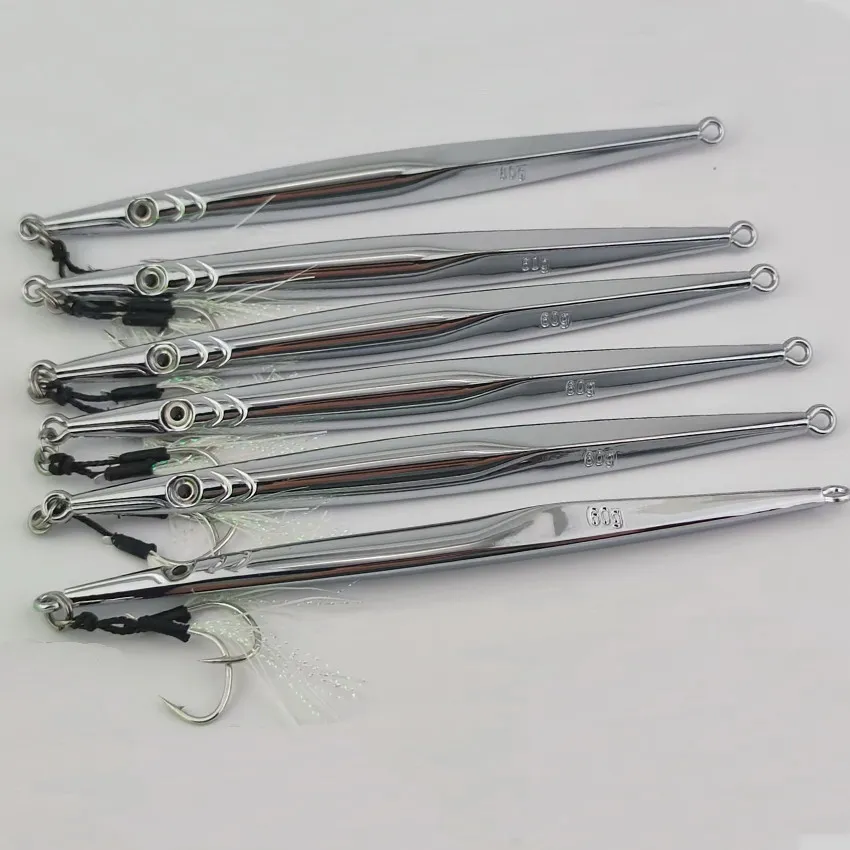 6 unids/lote aleación de Zinc 60g 80g plantilla de pesca de mar plantilla de Metal Señuelos de Pesca cebo duro cebo de pesca de lubina señuelo de Jigging para agua salada - imagen 5