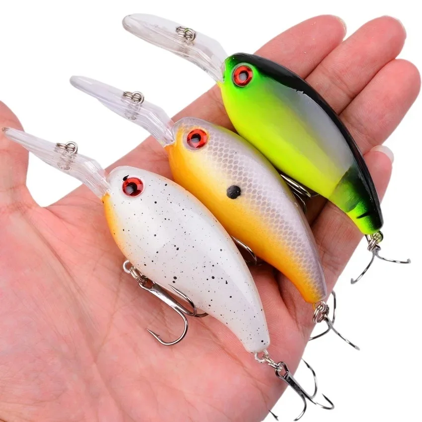 Señuelo de pesca con manivela, tabla de buceo de lengua larga de 18g, buceo profundo, señuelos artificiales de pececillo de fundición larga, 1 pieza en oferta