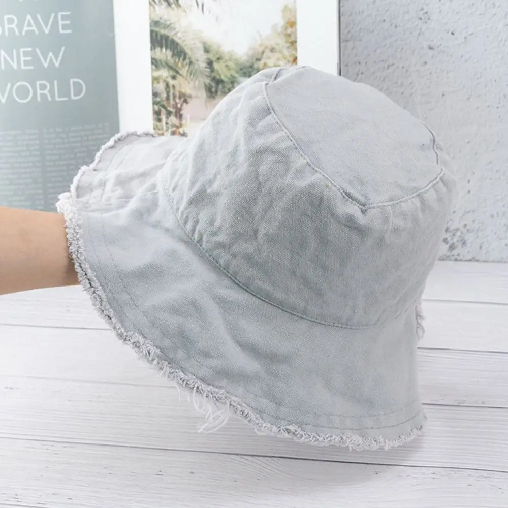 Sombrero de cubo de algodón para viajes al aire libre protección UV sombreros de playa de cabezas grandes sombreros de sol deshilachados de gran tamaño mujeres hombres - imagen 5