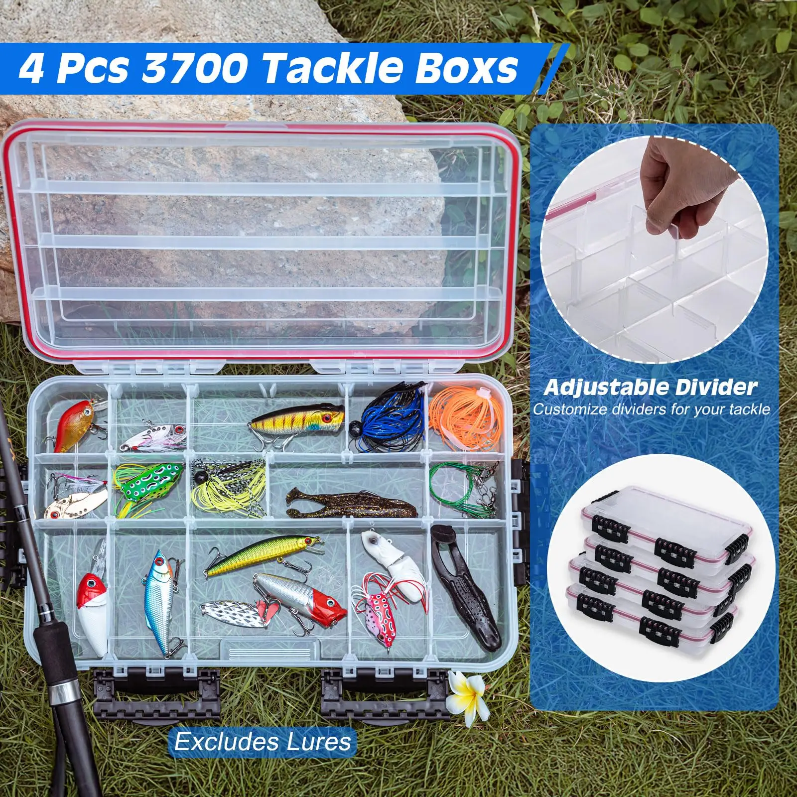 Mochila de pesca Goture con 4 3700 cajas de aparejos, bolsa de aparejos de pesca con fondo de EVA IPX de 55L con soporte para caña, con 8 bolsillos para señuelos - imagen 5