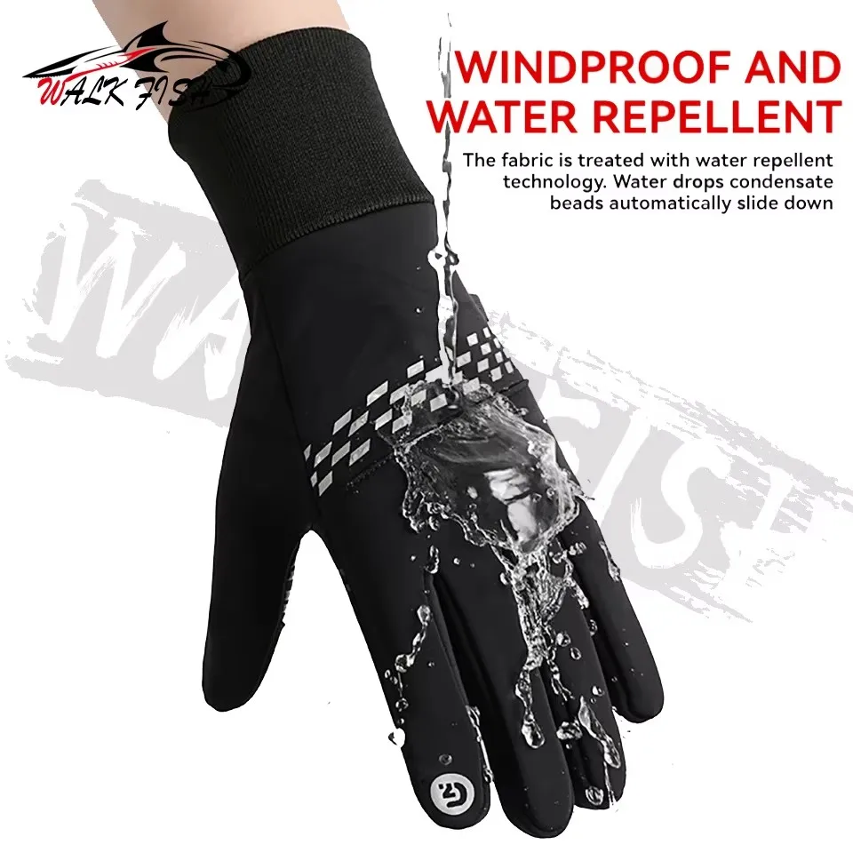 Guantes de pesca WALK FISH para mantener el calor en invierno para hombre, deportes al aire libre, montar en bicicleta, agregar forro polar, protección contra el frío, pantalla táctil sin dedos, extensión - imagen 2
