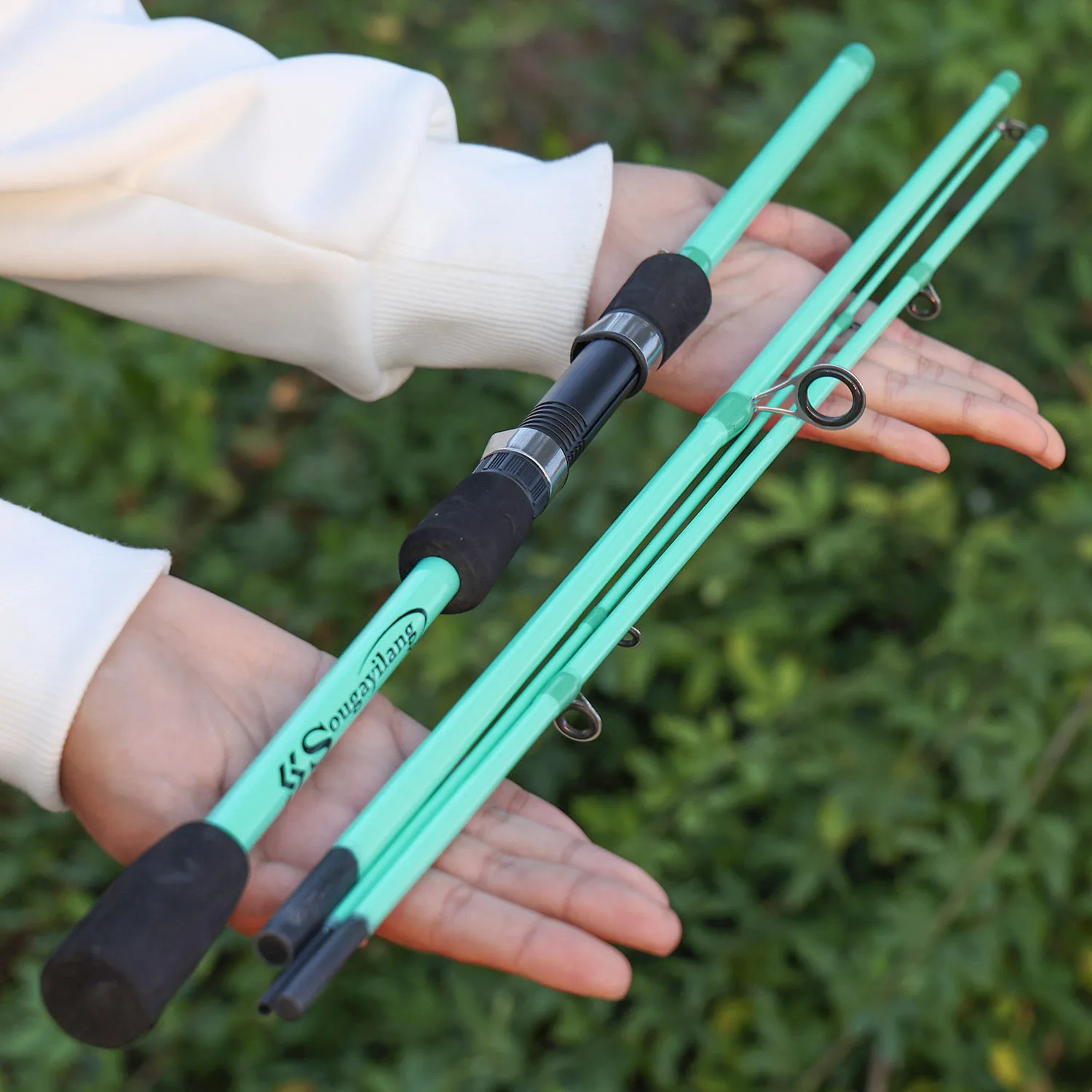 Sougayilang-cañas de pescar de fundición, 4 secciones, caña giratoria, arrastre máximo 8kg, mango EVA para aparejos de pesca de trucha y lubina, 1,98 m, 2,1 m - imagen 4