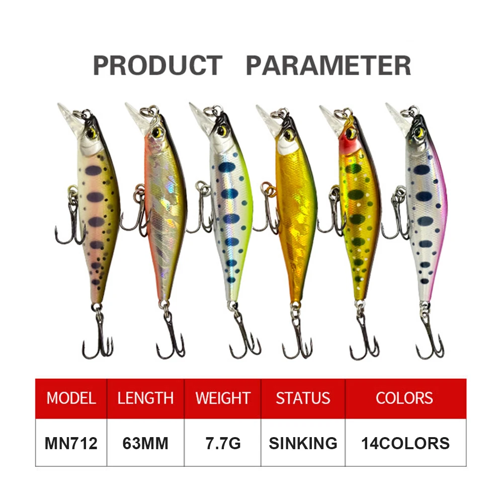 Señuelos de pesca de 6,3 cm y 7,7g, pececillo que se hunde, Wobbler, cebo duro Artificial de fundición larga, Jerkbait, accesorios de pesca, trucha y lubina MN712 - imagen 4