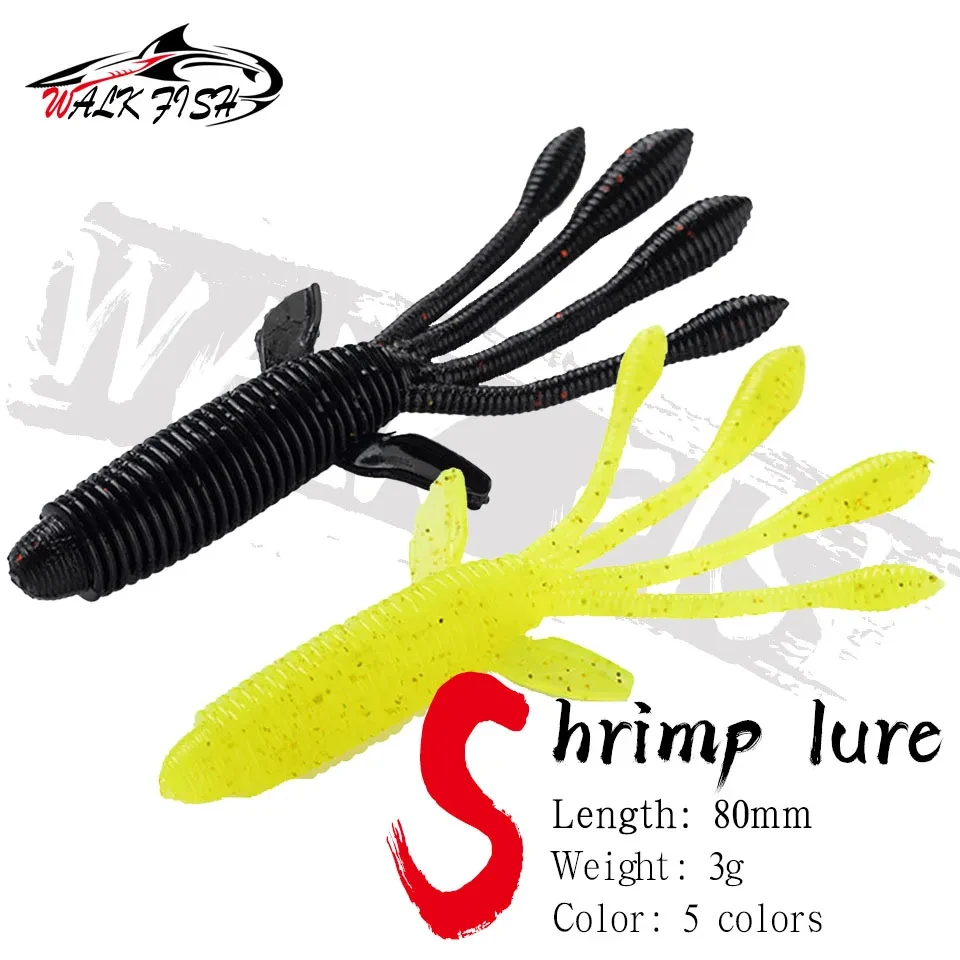WALK FISH-señuelo de pesca suave para camarones, 10 Uds., 8cm, 3g, seguro Artificial, cebos blandos, aparejo de pesca, Wobblers para Lucio Artificial