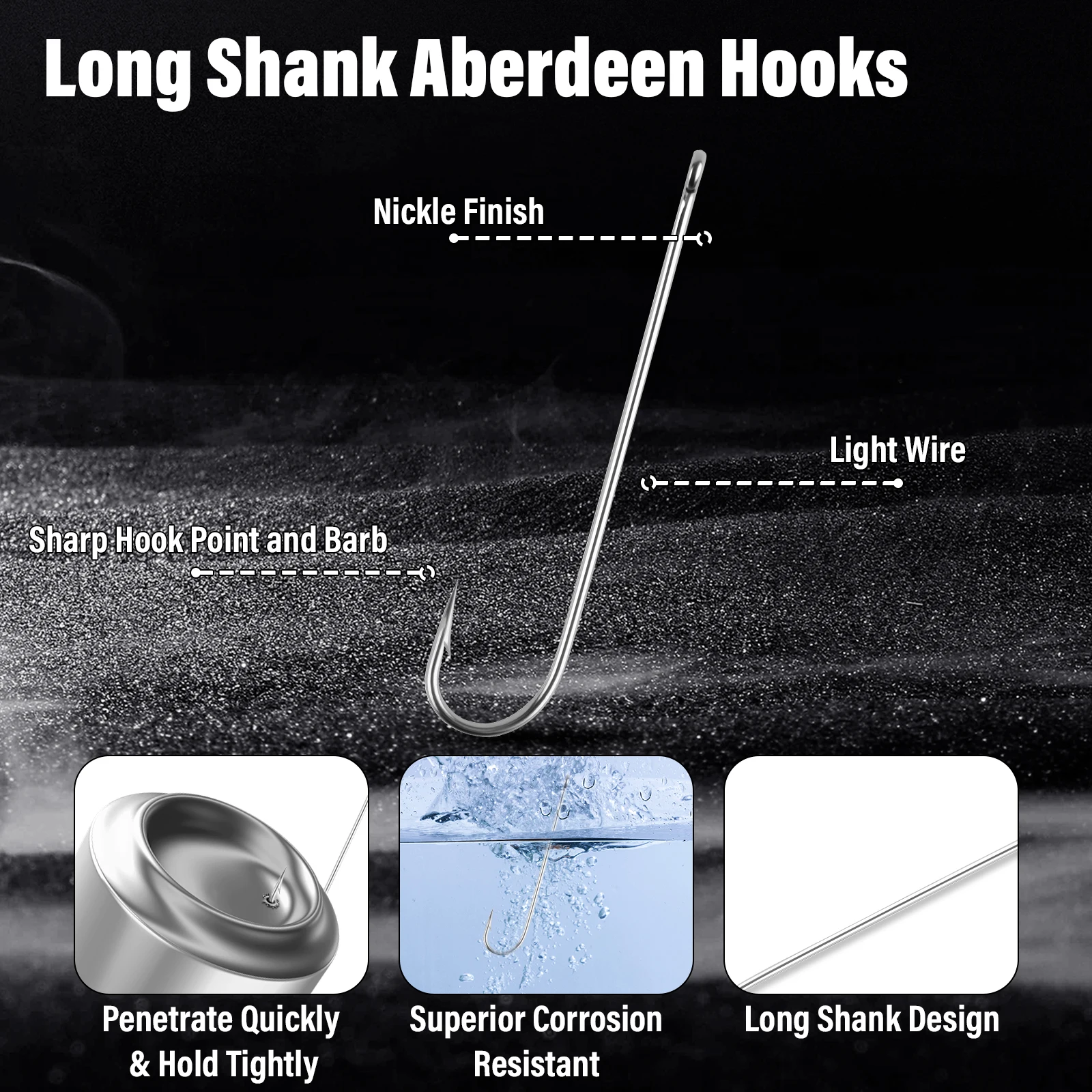 100 Uds. Anzuelos de pesca Aberdeen de vástago largo, alambre ligero de agua dulce, anzuelo de gusano recto, acero rico en carbono para lubina, trucha Bluegill - imagen 2