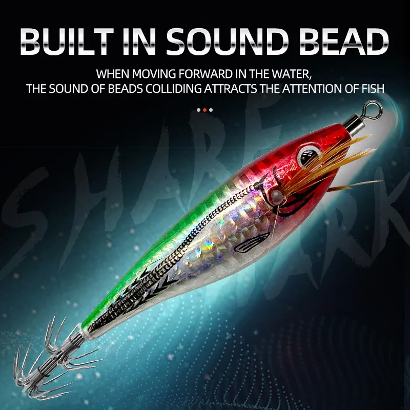 Señuelos de camarones horizontales que brillan en la oscuridad, 6 uds., 6 colores, camarones de vientre redondo, ganchos de calamar y camarones de madera láser, cebos duros de primera calidad - imagen 3