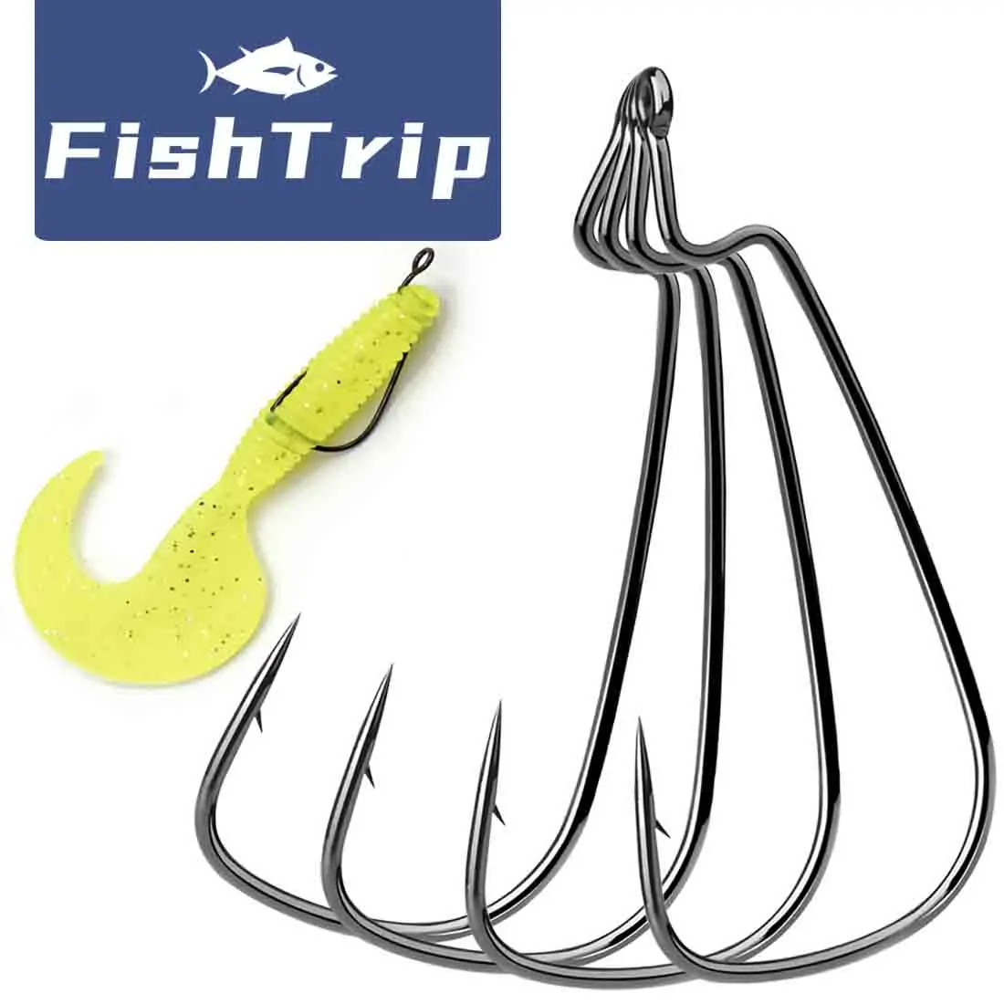FishTrip 50-100 Uds anzuelo de gusano anzuelo de manivela de pesca para señuelo de plástico suave gancho compensado de vientre estrecho para pesca de lubina anzuelos de aparejo Texas