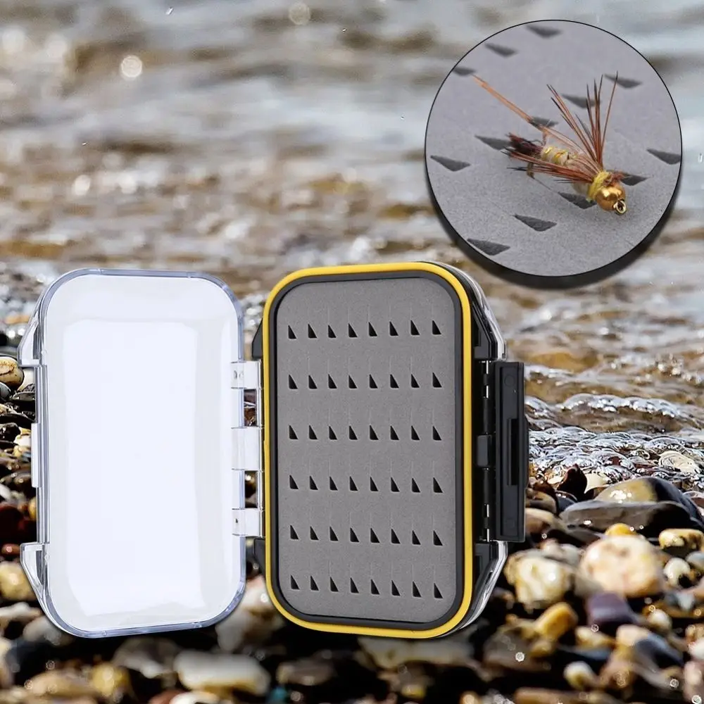 Caja de cebos de pesca con mosca duradera de doble cara, caja de señuelos con mosca acolchada de espuma de plástico, tapa transparente, caja impermeable para moscas, almacenamiento de ganchos - imagen 5