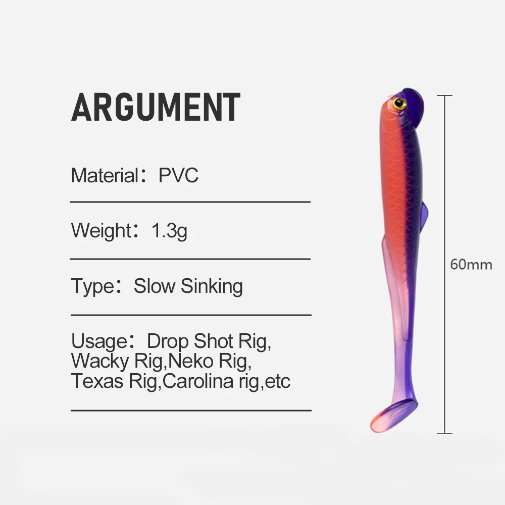 Vinilos Shad cola de paleta – Drop Shot y Texas Rig para Black Bass - imagen 5