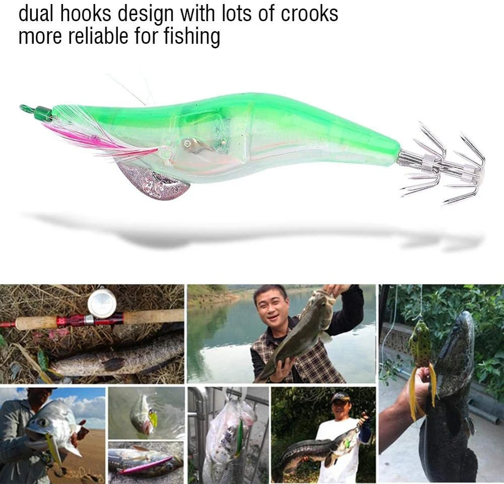 Señuelo electrónico de pesca de camarones, cebo duro luminoso de pulpo Artificial, 12,5g, 10,5 cm, anzuelos de calamar, aparejos nocturnos, 6 piezas - imagen 5