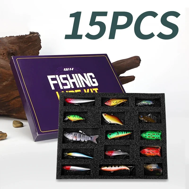 15 piezas de caja de regalo de cebo F #   Juego de cebo Luya, cebo duro Vib Wave, escalada, equipo de pescado multisección