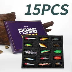 15 piezas de caja de regalo de cebo F #   Juego de cebo Luya, cebo duro Vib Wave, escalada, equipo de pescado multisección