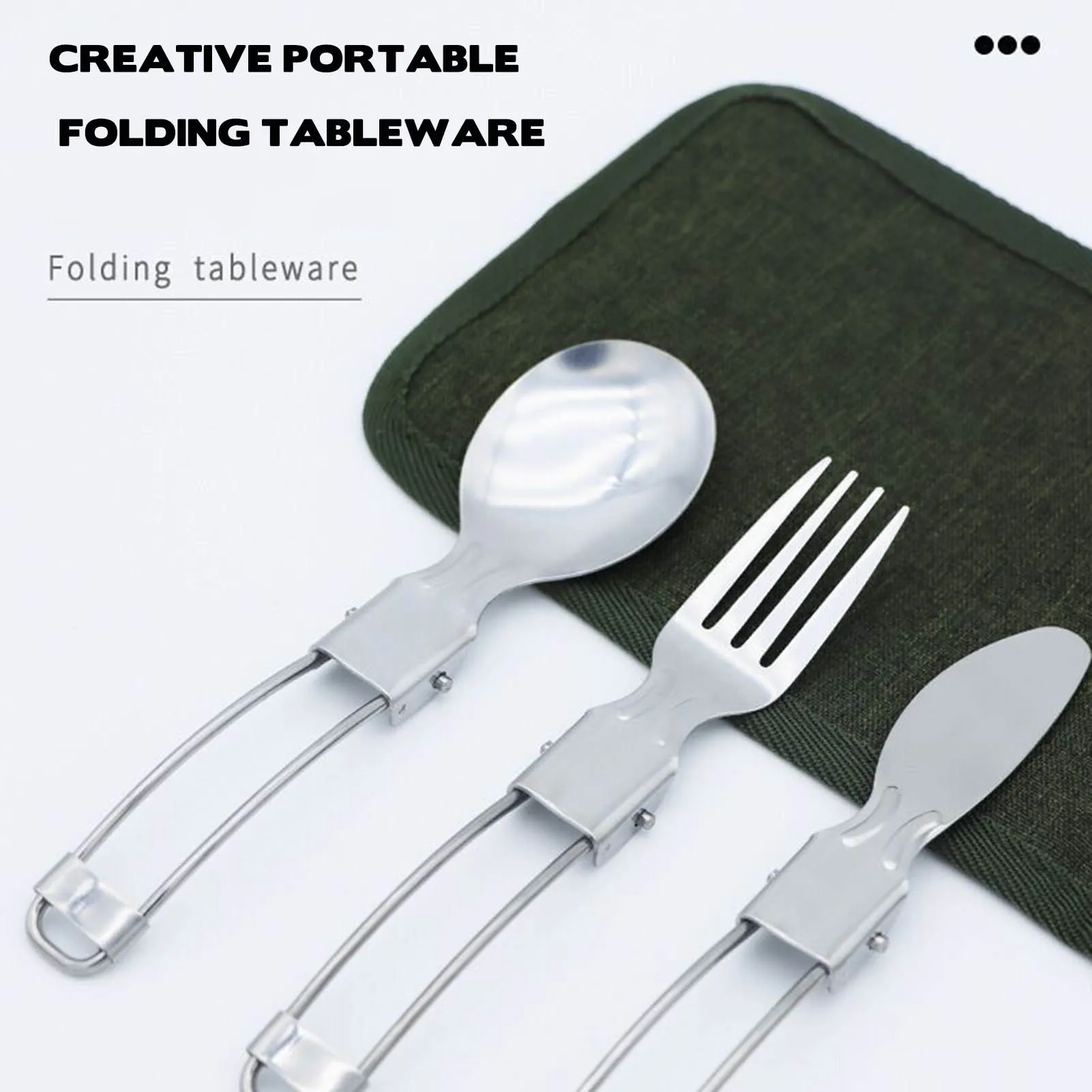 Juego de cubiertos para acampar, Kit de utensilios plegables de acero inoxidable para exteriores de 3 piezas para Picnic, vajilla reutilizable para acampar, tenedor deportivo, cuchara