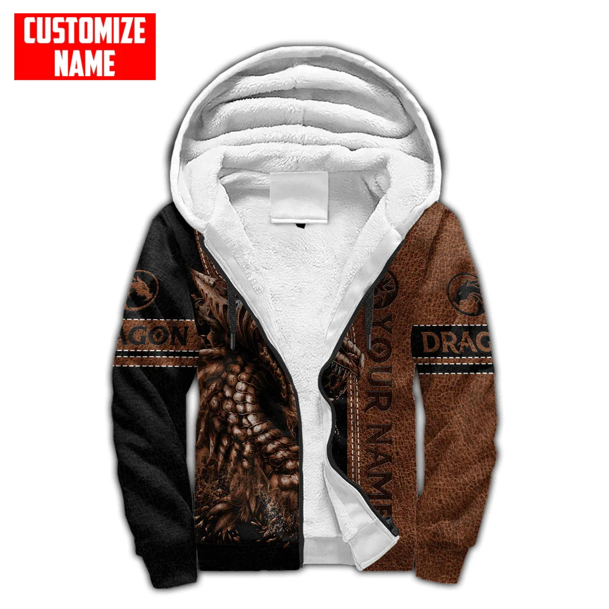 Nombre personalizado tatuaje de dragón 3D impreso moda hombres polar cremallera Sudadera con capucha Unisex Casual invierno más grueso cálido chaqueta con cremallera JH17 - imagen 4