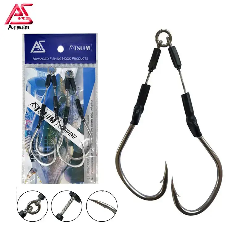 Anzuelos dobles AS con púas – Acero inoxidable, antimordeduras, jigging
