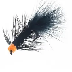Moscas Wifreo – Ninfas con marabú negro, Flashabou y huevo naranja