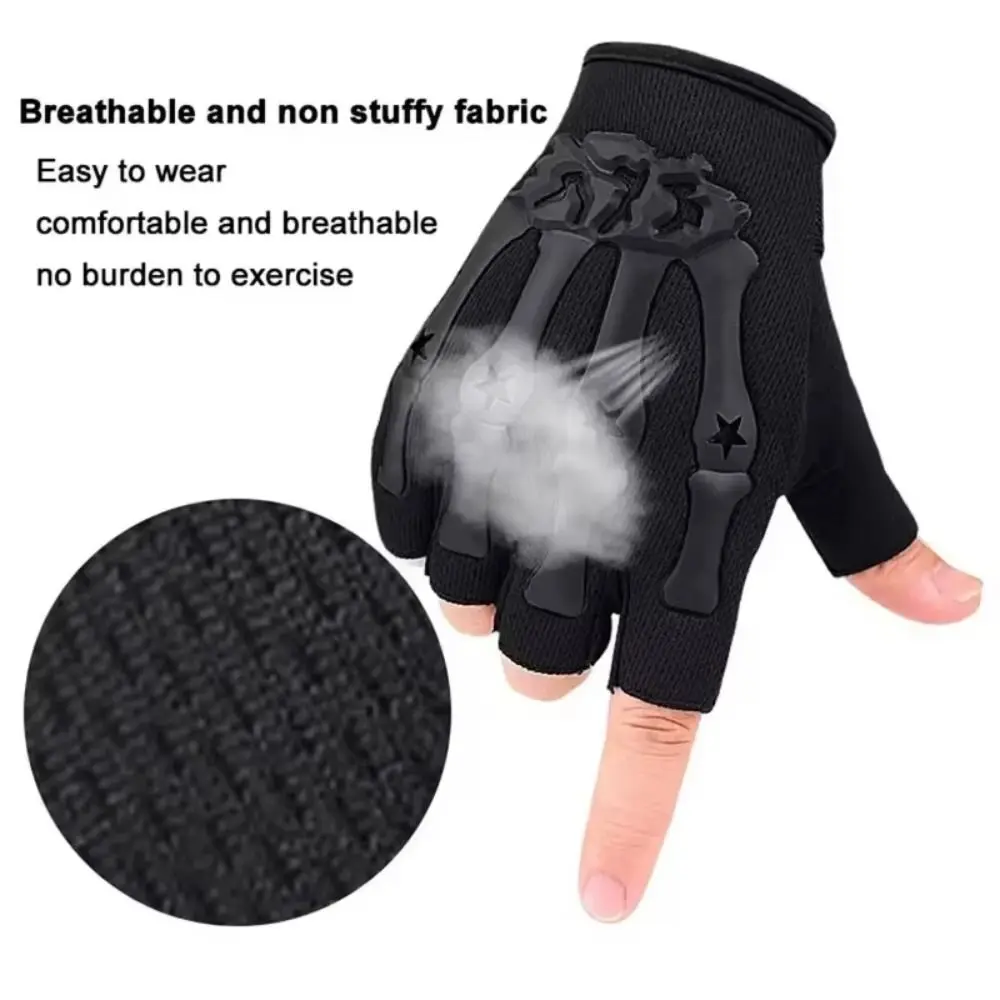 Guantes de motociclismo de goma de poliéster y LICRA, manoplas transpirables de medio dedo en negro, gris y caqui, antideslizantes y resistentes al desgaste - imagen 3