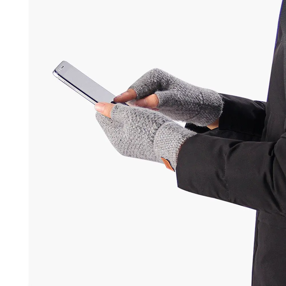 Manoplas elásticas cálidas de invierno para oficina, guantes de medio dedo para conducir, guantes sin dedos de lana de Alpaca tejidos