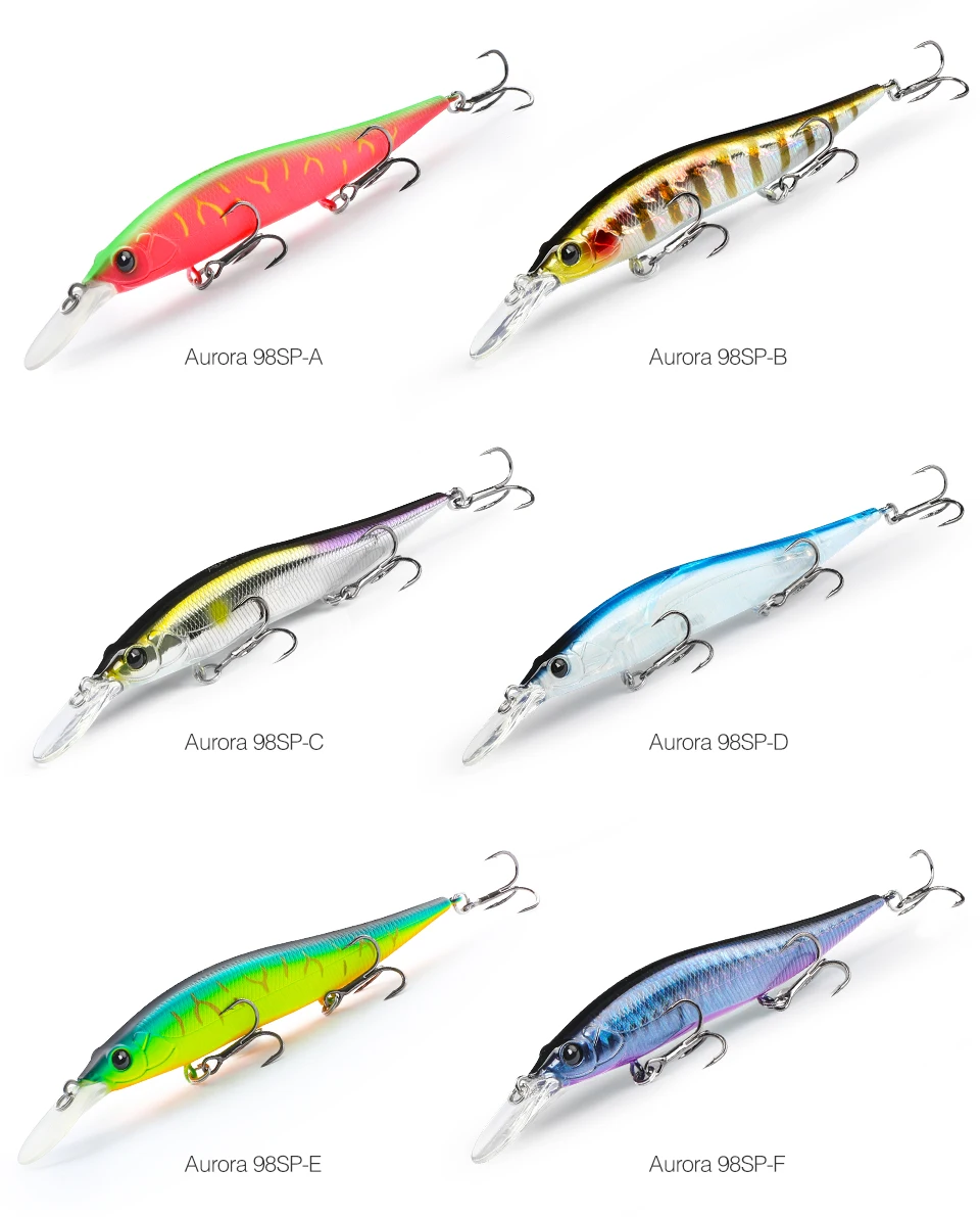 Detalle del señuelo mostrando sus tres ganchos de material de níquel negro y diseño Jerkbait