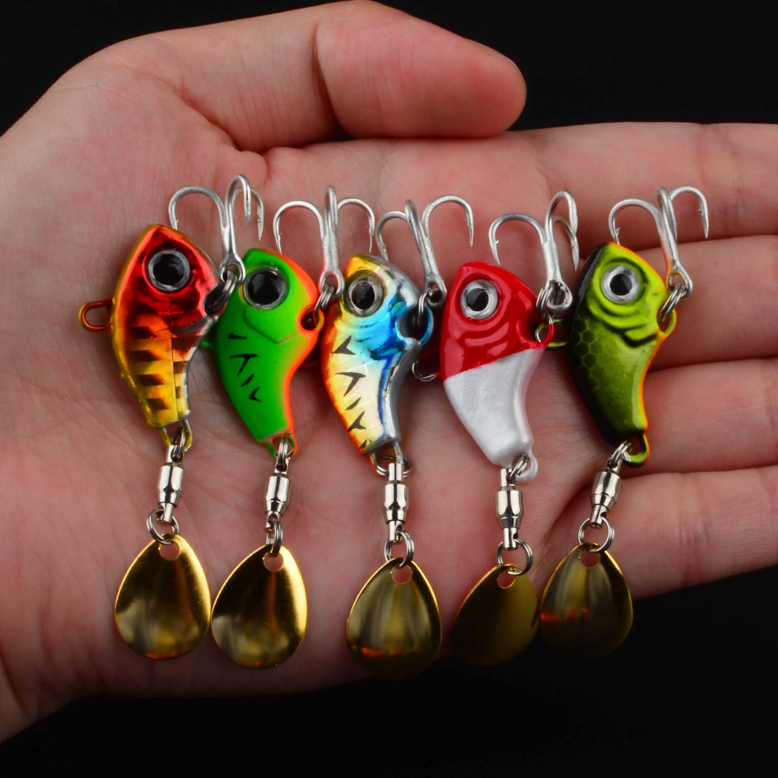 Señuelos de pesca con cuchara giratoria vibratoria, plantillas vibratorias de Metal coloridas con ganchos, cebos duros duraderos para pesca de trucha y invierno, 5 uds. - imagen 4
