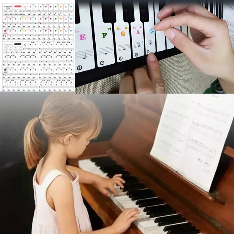 88 pegatinas transparentes de Color para teclado de Piano, calcomanía musical desmontable, notas, Piano Electrónico, pegatina de espectro de Piano, símbolo - imagen 2