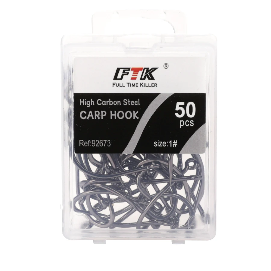 FTK 50PCS Europa Feeder Anzuelos de pesca Acero con alto contenido de carbono 1 # -10 #   Anzuelo de carpa con púas de un solo círculo con accesorios de pesca ocular - imagen 5