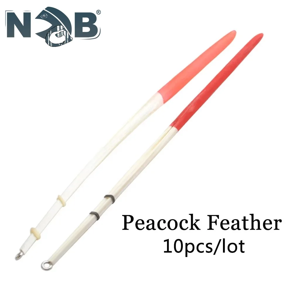 NGB 10 Uds 18cm flotador de pluma de pavo real flotador de pesca Bobber con anillos para pesca flotadores aparejos de pesca