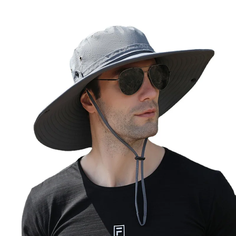 Sombrero de pescador de ala ancha grande para hombre, gorro de sol impermeable para exteriores, gorra de montañismo, Sombrero de Panamá de moda, sombreros de pesca Unisex, 15CM, caliente - imagen 5