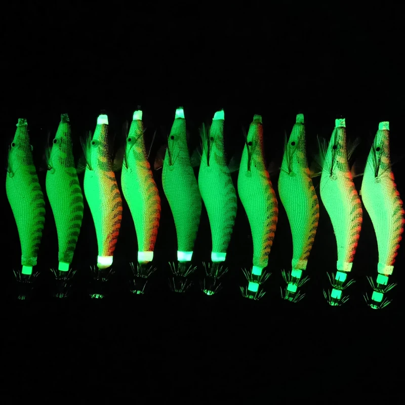 Señuelo de pesca de camarones para gancho para anzuelos de calamar, 2,5G/3,0G/3,5G, lubina de mar, ojos 3D, cebo de madera de duro Artificial luminoso, 10 unids/lote por bolsa - imagen 2