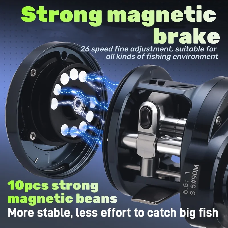 Lizard Marco y perilla de aleación de aluminio carrete de jigging agua dulce y agua salada disponibles Sistema de frenos magnéticos Arrastre máximo 10 kg - imagen 4