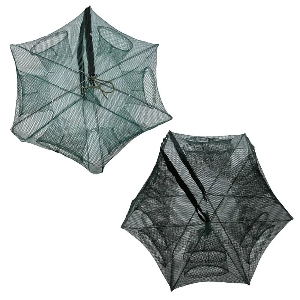 Trampa de red de pesca plegable portátil, paraguas de malla, trampa de pesca de 6/12 agujeros, trampa de cangrejo verde, pesca de cangrejo - imagen 3