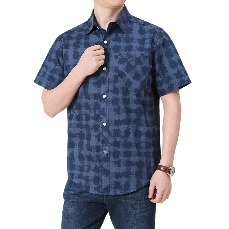 Camisa a cuadros de manga corta para hombre, camisa informal de gran tamaño de algodón puro inglés, ropa de ocio, 5XL, A2F819 - imagen 5
