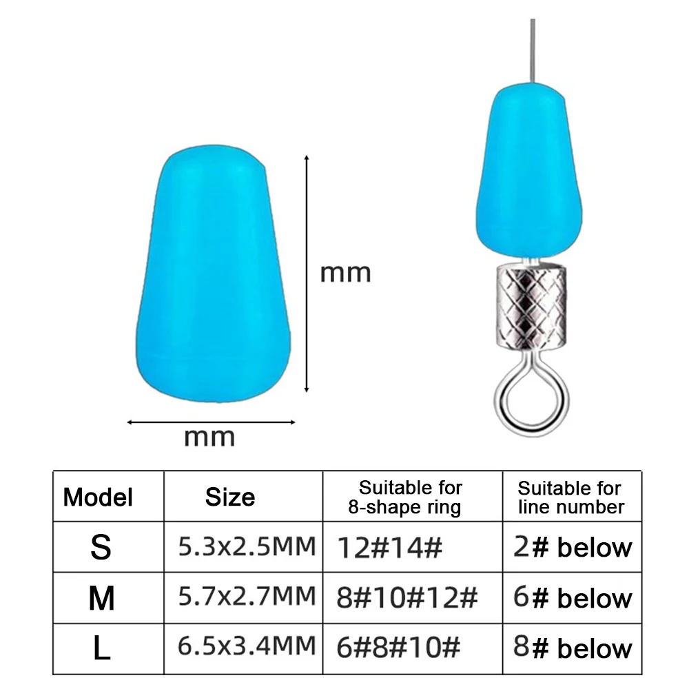 Flotador de pesca con mosca de carpa marina, Tobogán de goma antibobinado de alta calidad, tapón ovalado azul, lote de 50 unidades - imagen 2